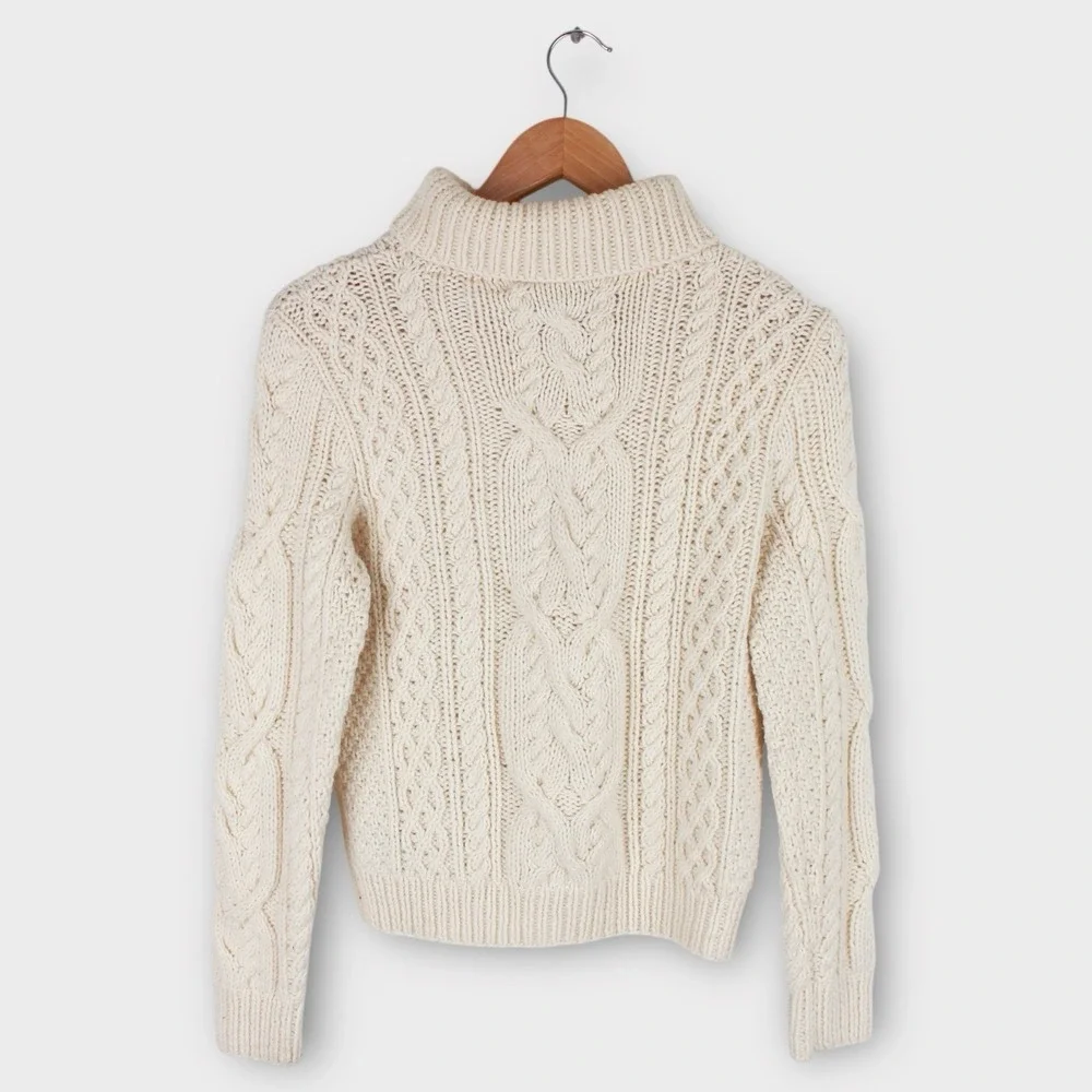 Lauren Ralph Lauren Petite Hand Knit Cream Wool Fisherman Turtleneck Sweater P/P